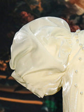 Young Girl Elegant Solid Color Puff Sleeve Beaded Decor Dress